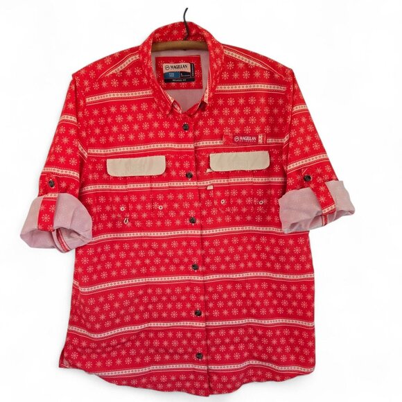 Magellan Outdoors Fish Gear Womens Red Holiday Relaxed Fit Shirt Large - Picture 5 of 16